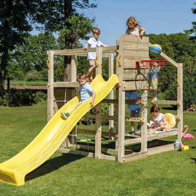 wooden blue rabbit playtower crossfit with tumbler bar and slide