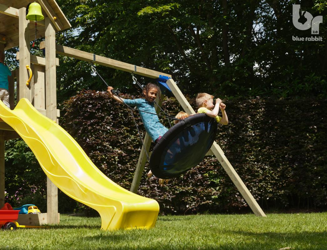 wooden blue rabbit addon swing for playtower with children on nestswing swibee