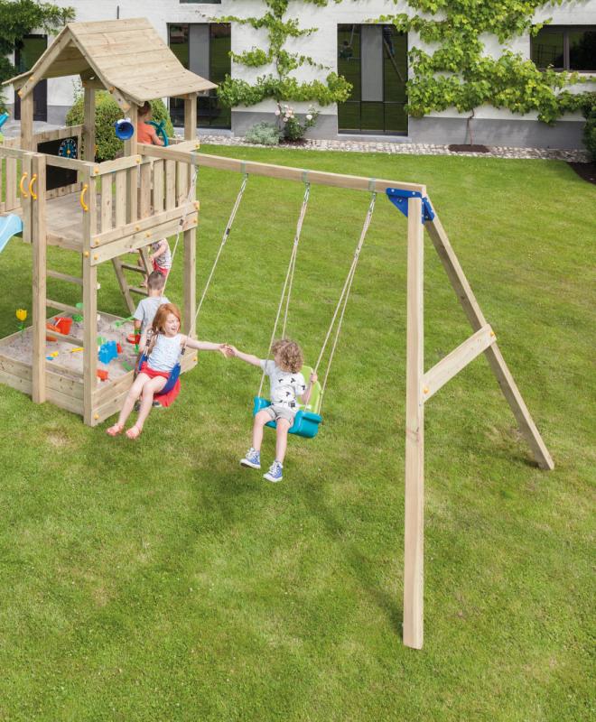 wooden blue rabbit addon swing for playtower with seat and babyseat