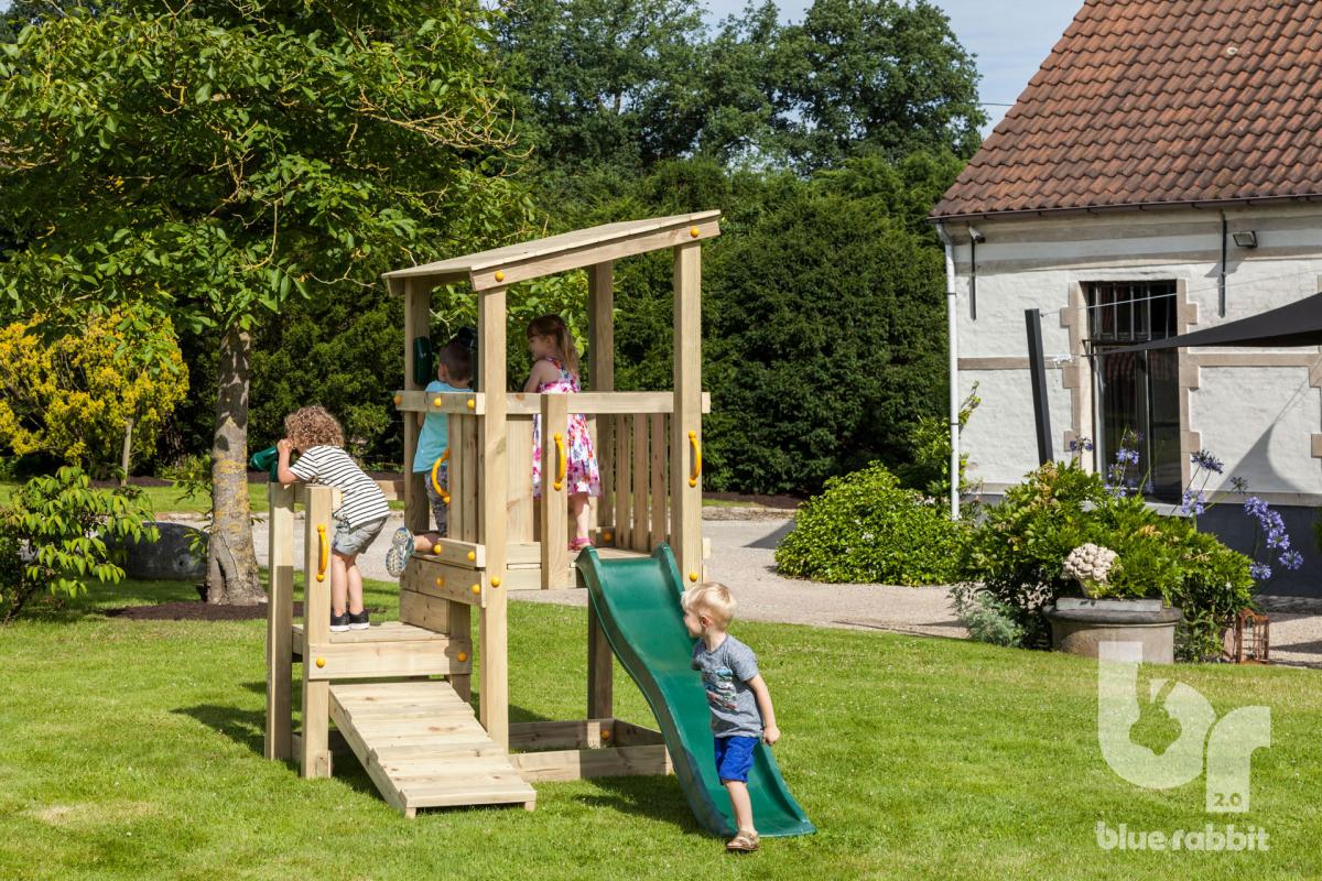 wooden Blue Rabbit playtower cascade with slide